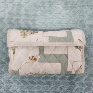 Larenda Designs Quilted Cloth Tri Fold Checkbook Wallet Pen Holder Floral Birds